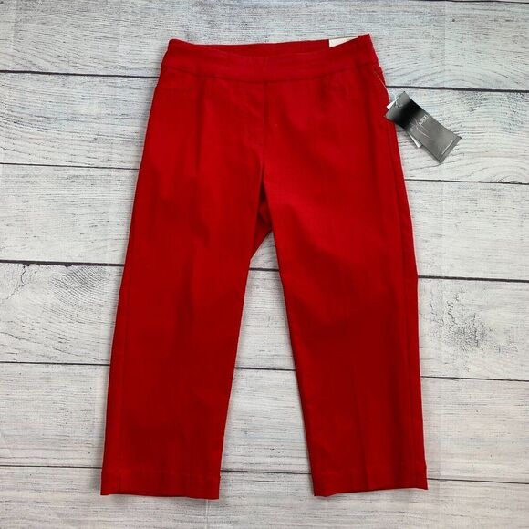 SlimSation Capri Crop Pants sz 2 Red Stretch Pull on Inseam 21" New NWT - Picture 1 of 10